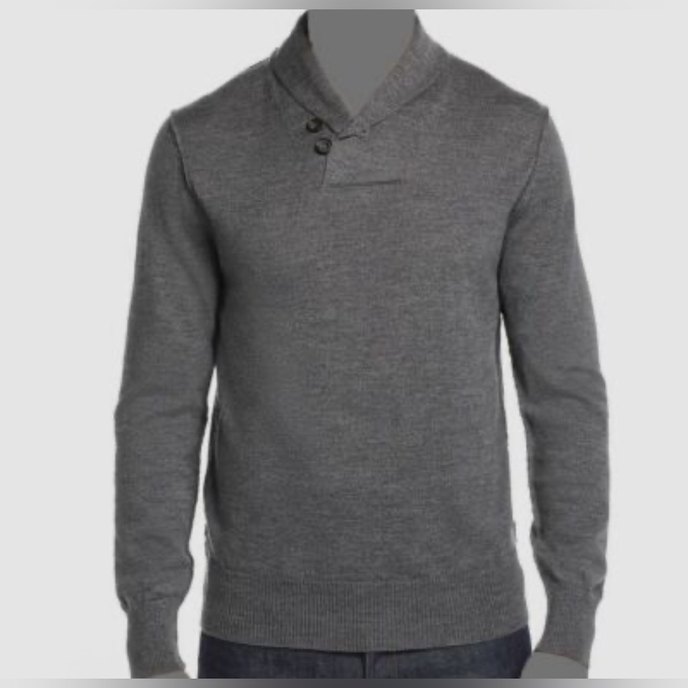 OOBE Marino Wool Men's Gray Sweater with Shawl Collar Lightweight Size Medium
